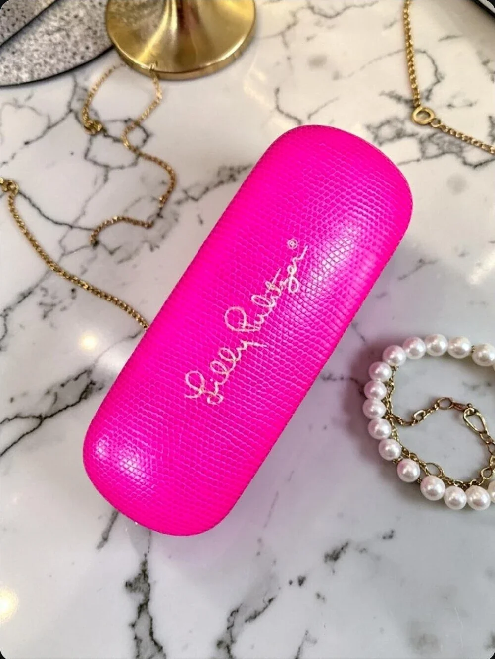 Lilly Pulitzer Hot Pink Faux Leather Snakeskin Embossed Glasses Hardcase